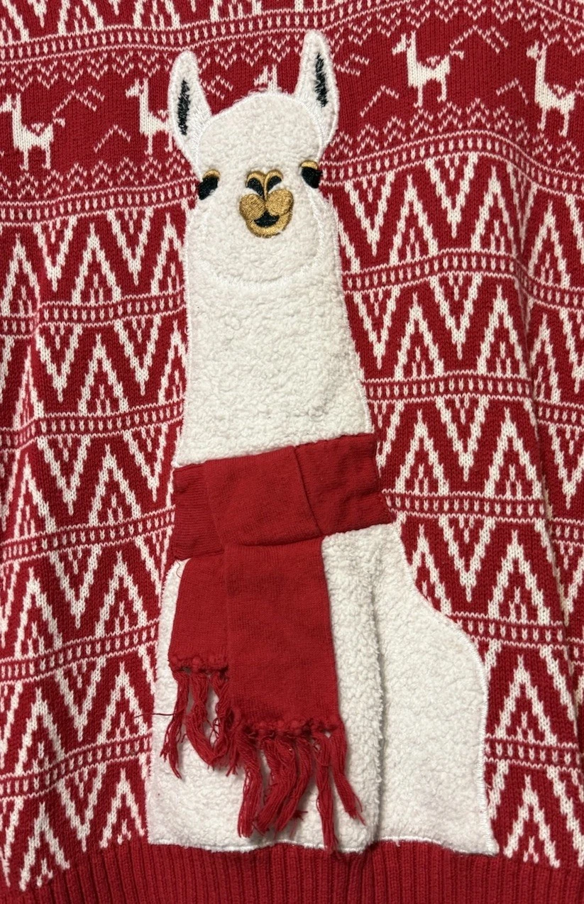 Ugly Sweater Christmas Party Llama 33 Degrees Pullover Red White Women Small