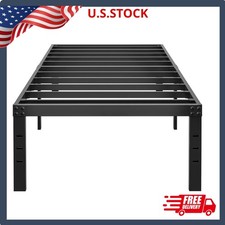 16" Tall Metal Twin Bed Frame, Heavy Duty Steel Slats Platform
