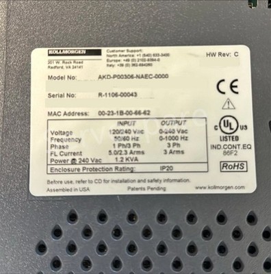1PC NEW KOLLMORGEN AKD-P00306-NAEC-0000 ETHERCAT Servo Drive Fast Shipping @zx