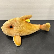 Vintage 1950s Steiff Flossy Fish Mohair Plush 9" w/ Button Tag Germany