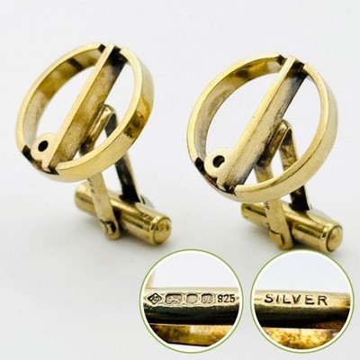 Dunhill 925 Silver D Logo Cufflinks Gold Badge Made in England Excellent