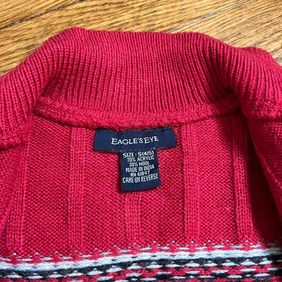 Chaqueta Suéter Y2K Eagles Eye Fair Isle Cremallera Completa Mezcla de Lana Niños Talla Pequeña 4/5 Foto 3 de 4