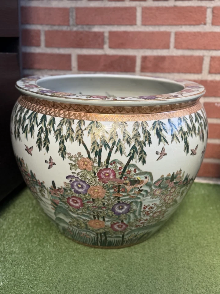 X-Grande Porcelana China Koi Peces Cuencos Jardinería Dorado Maceta De Colección 18’ Foto 2 de 4