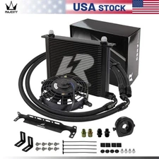 LR 30 Row AN10 Oil Cooler Kit+Filter Adapter Hose Kit +7" Electric Fan Kit Black