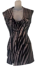 ROBERTO CAVALLI Black Zebra Cap Sleeve Zippers Denim Dress~Size 40~Made In Italy