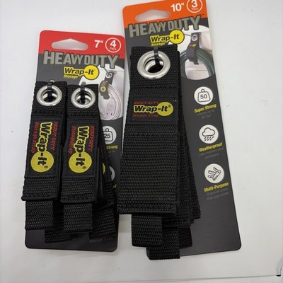 Wrap-It Heavy-Duty Storage Strap 7'' 4 Pack And 10  3 Pack Black New