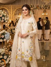 PARTY WEAR PAKISTANI EMBROIDERED FULL STITCHED KURTI PANT DUPATTA 3 PC SUIT SET
