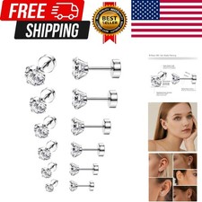 6Pairs Hypoallergenic Flat Back Earrings 316L Stainless Steel Studs for Sensi...