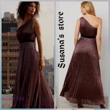 NWT BCBG MAXAZRIA SIZE XS Yasmin One-Shoulder Metallic Pleated Gown Maxi Dress