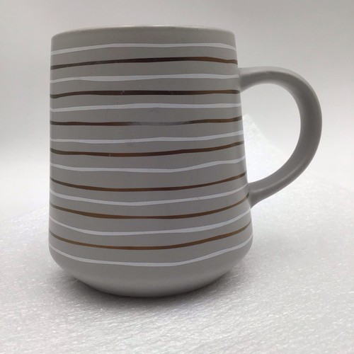 Thyme & Table Coffee Mug Gray W/ White And Gold Stripes - 第 1/5 張圖片