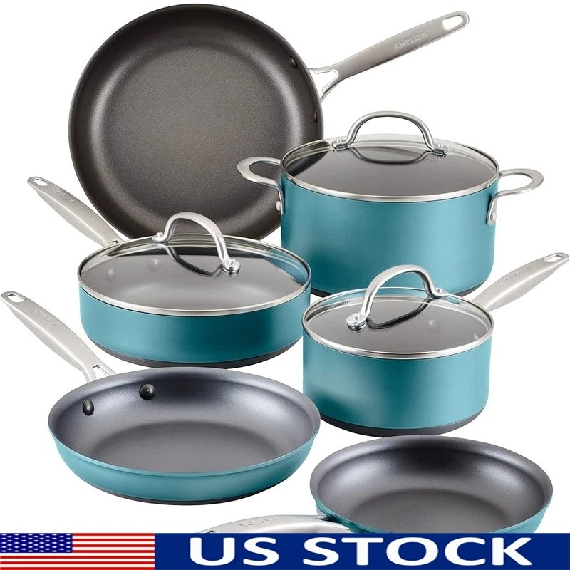 Durable Nonstick Pots Pans Set Triple Layer Hard Anodized Oven Safe Cooking New