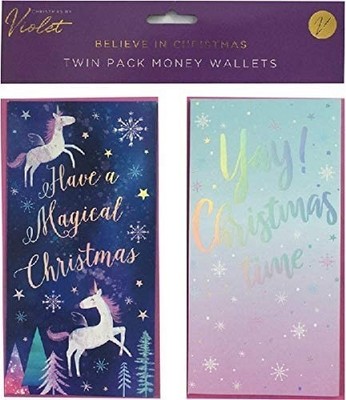 2 x Einhorn Weihnachten Geldbörsen mit Umschlägen süßes Design Geldgutschein