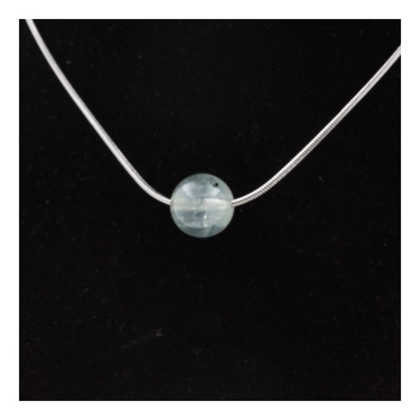 Steine Und MinéRaux. Halskette 1 Perle Prehnit Aus Afrika 8 Mm Kette Stahl-image
