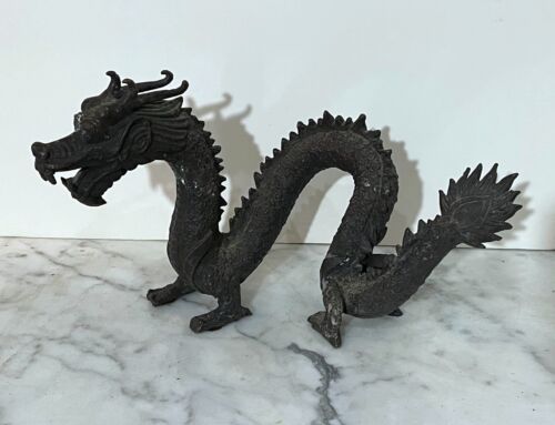 GORGEOUS OLD VINTAGE SOLID BRONZE CHINESE STATUE OF A DRAGON - Picture 1 of 8