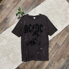 AC/DC Unisex Size Large Bleach Splatter Crewneck Pullover Graphic Tee