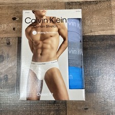 Calvin Klein Boxer Men Sz XL Blue Gray Cotton Stretch Hip Brief Underwear 3-Pack