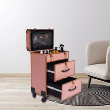 1*Alu Travel Rolling Makeup Train Case Cosmetic Trolley Makeup Storage Organizer