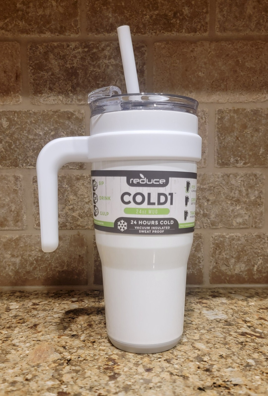 Reduce Vacuum Insulated Stainless Steel Cold1 24 oz. Tumbler Mugs with Lid White