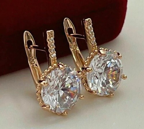 3.50Ct Round Cut Lab Created Diamond Drop Dangle Earrings 14K Yellow Gold Plated - 第 2/5 張圖片