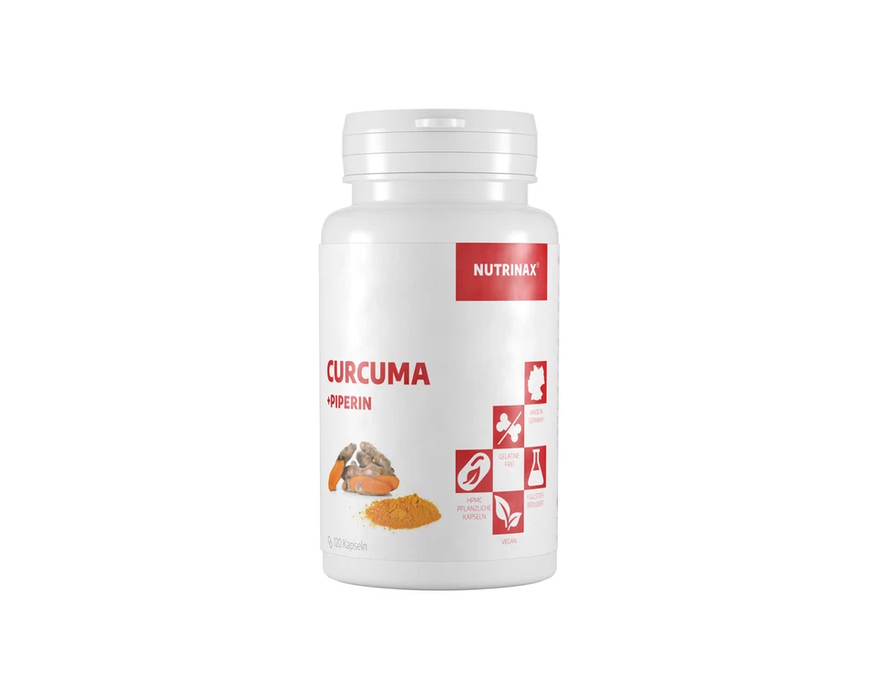 Nutrinax Curcuma - 360 Kapseln Kurkuma + Piperin Curcumin Kapseln 1000mg pro Tag