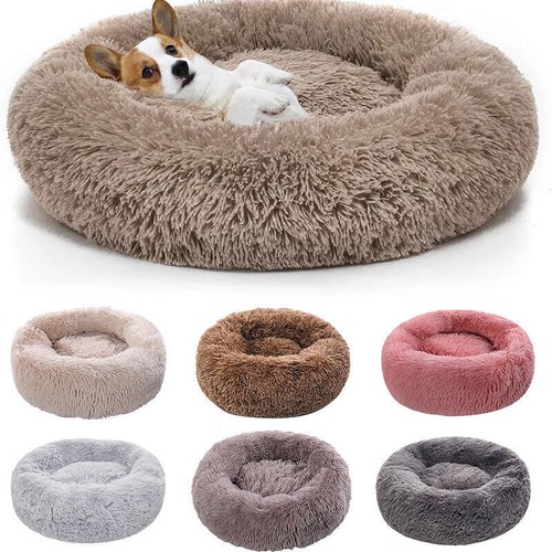 Washable Dog Bed Donut Soft Round Plush Cat Beds For Calming Pet Anti Anxiety UK eBay