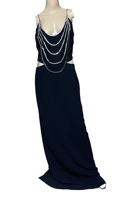 Stella McCartney Crystal Draped Silk Black Long Maxi Gown Dress US 10 12 / 46