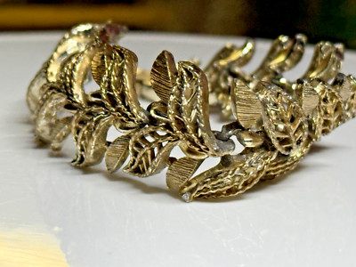 Vintage Lisner Armband goldfarben Metall Blatt Motiv Chunky Reparatur Projekt