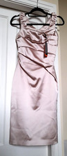 Karen Millen Blush Nude Satin Wiggle Dress EU 36 UK 8 Cocktail Evening Party NEW