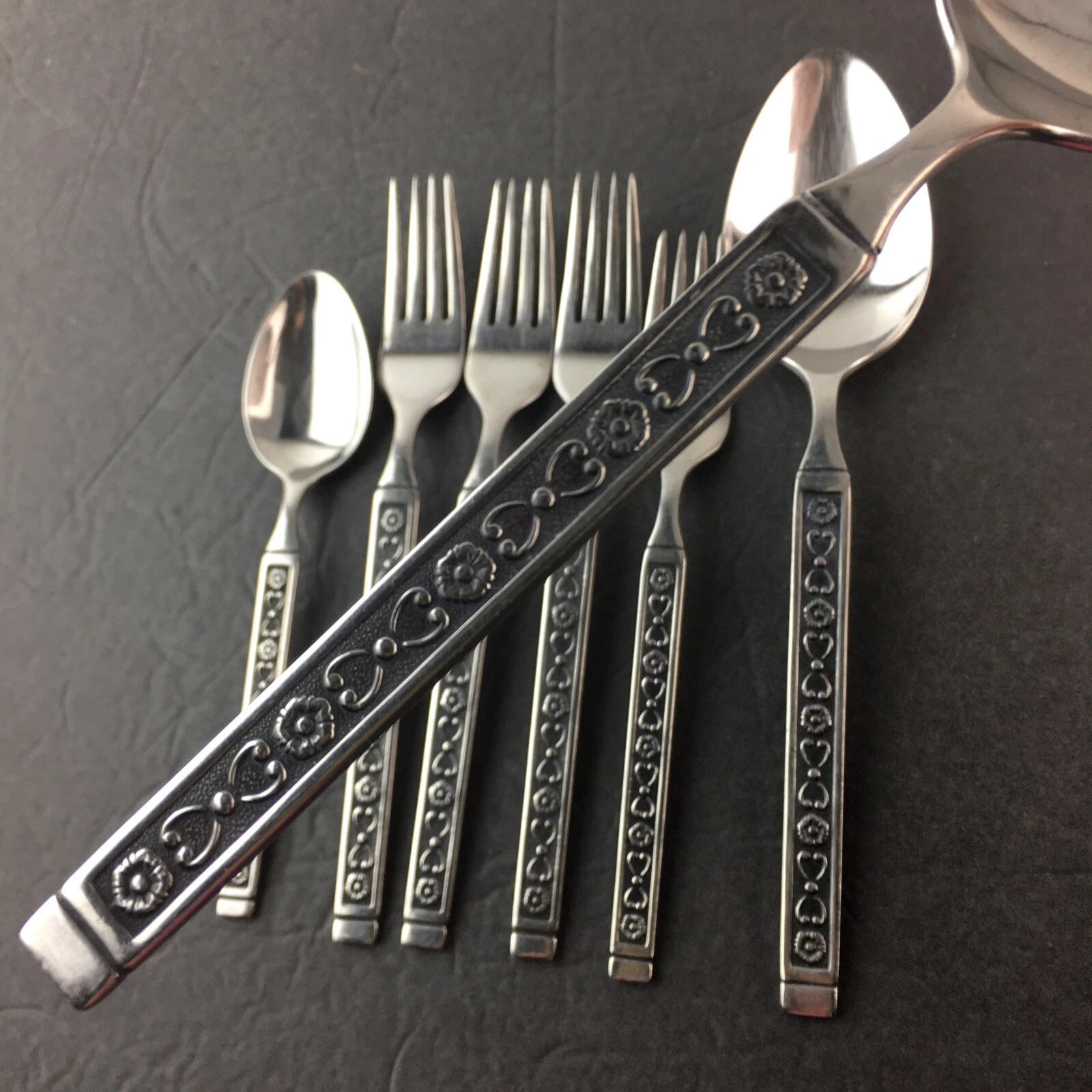 Lot of 7 Gorham Stainless HACIENDA Dinner Forks Salad Forks Serving Spoons