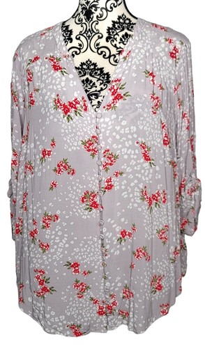 Torrid Womens Harper Leopard Floral Challis Blouse Plus Size 1X Gray - Picture 3 of 8