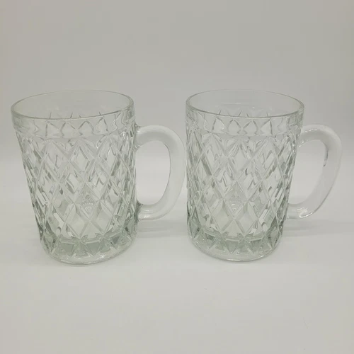 Vintage Paul Sebastian Tankard Diamond Cut Crystal Glass Coffee Mug Set of 2