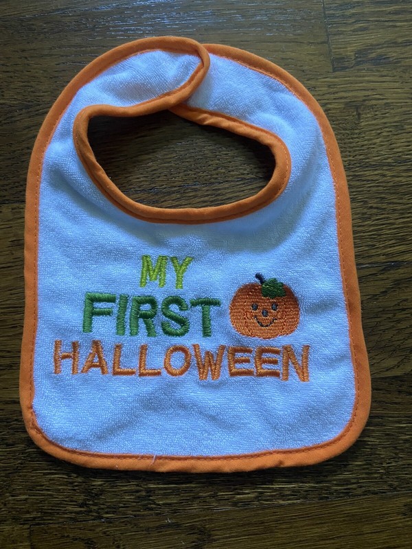Baby Bib My First 1st Halloween NWOT Pumpkin Orange Green White