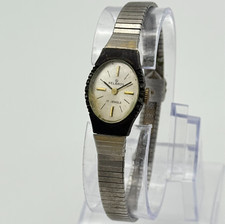 Vintage Ladies HELBROS Mechanical Black Tone Case, Silver Bracelet Watch, Runs