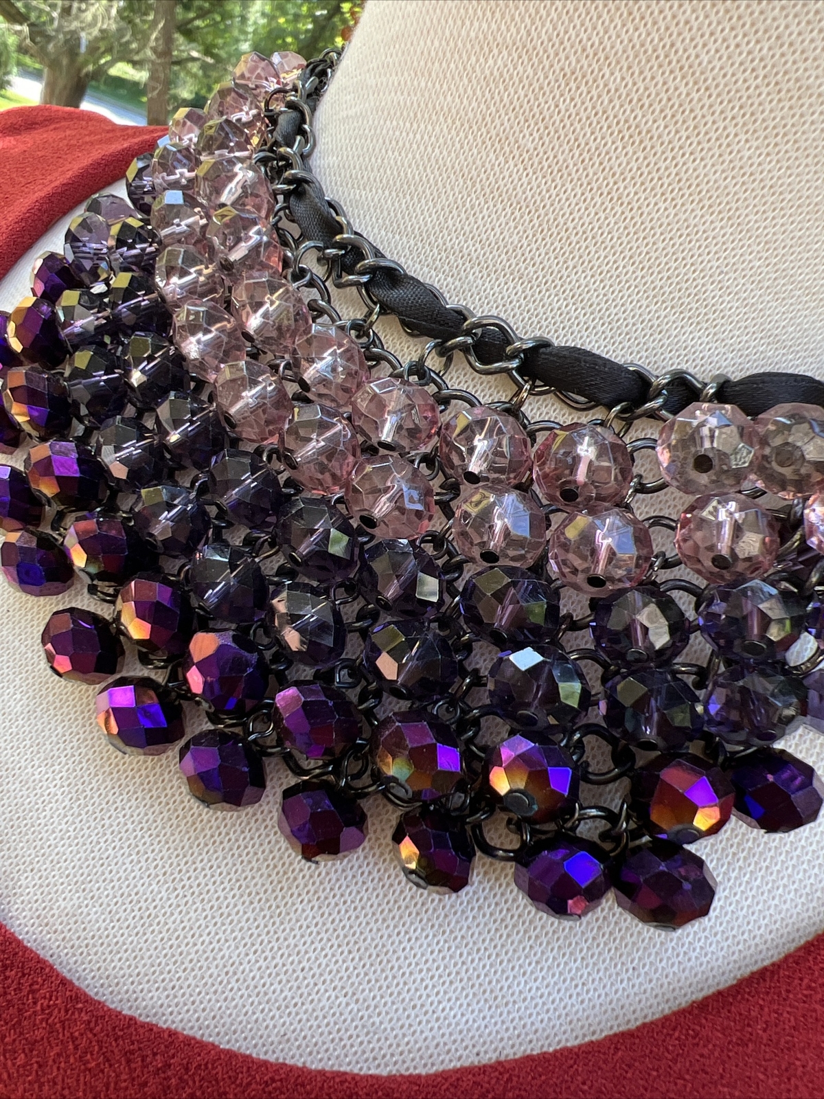 Bib Collar Adjustable Statement Necklace Faced Gl… - image 5