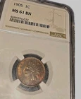 NGC MS-61 BN 1905 Indian Head Cent, Attractively Toned, Cartwheeling specimen.