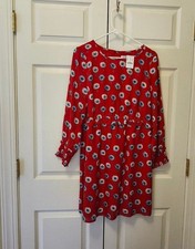 New Women J. Crew Factory Longfellow Red Blue Floral Ruffle Dress Size 8