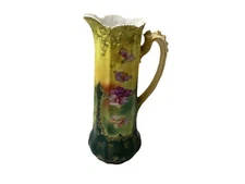 Vintage S & T RS Germany Multicolor Embossed Floral Design Pitcher With Handle
