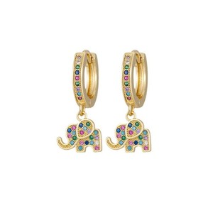 Rofeego 18K Gold Plated Elephant Small Plated Multicolor Crystal Huggie Earrings