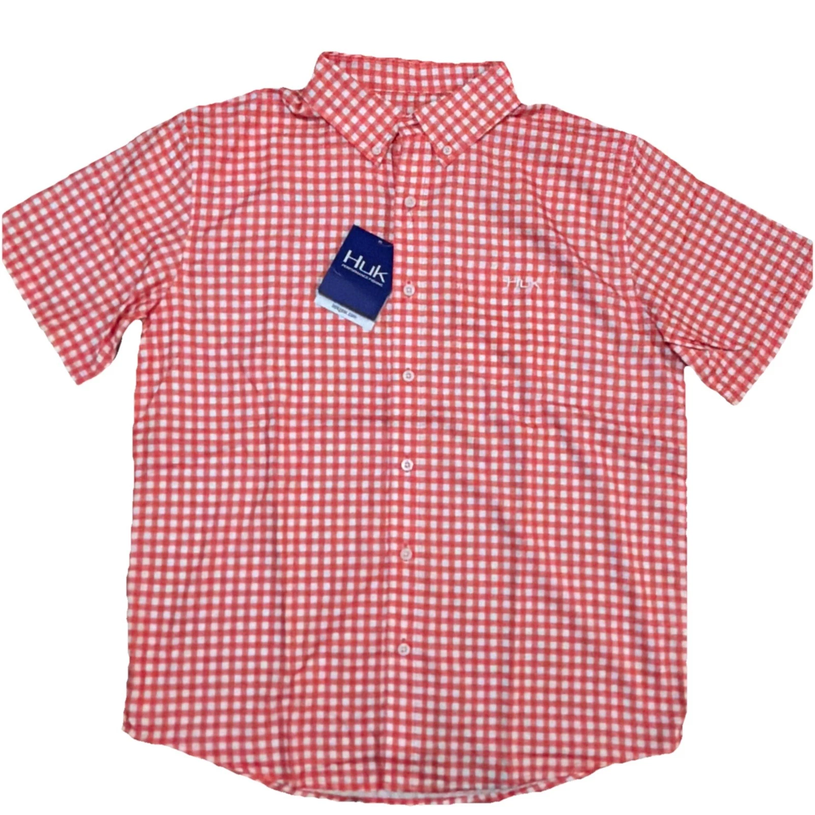 HUK Performance Men’s Small Orange White Check Short Sleeve NWT Shirt