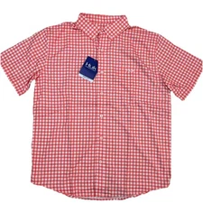 HUK Performance Men’s Small Orange White Check Short Sleeve NWT Shirt