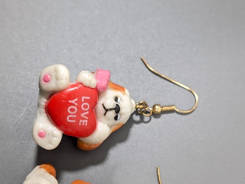 Valentine Puppy Earrings LOVE YOU Heart Dangle Cute Dog Novelty Jewelry Retro - Picture 5 of 8