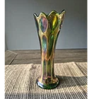 Decorative Iridescent Green Fenton Carnival Glass Vase Glossy Finish Multicolor