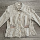 J Jill Linen Blazer Womens Medium Boho Pockets Button Up Jacket Casual Work Tan