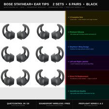 Image of Bose SoundSport Free Ear Tips 2 Sets 6 Pairs StayHear+ QC30 QC20 Black
