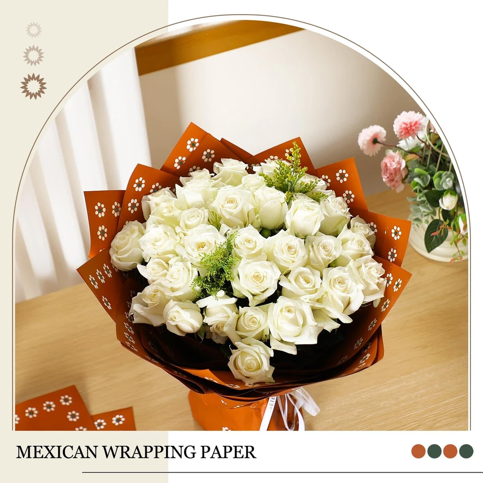 Fullhawl 20 Hojas Papel de Envolver Flores Mexicanas De Barro Impermeable Flor Bo... Foto 4 de 4