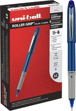 uni-ball Roller Grip Rollerball Pens Fine Point 0.7mm Blue 12 Pack Writing New..