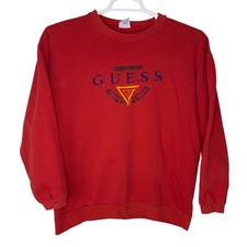 Vintage Guess Georges Marciano Women's Large Red Sweatshirt Crewneck Logo 90s