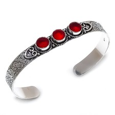Red Garnet Gemstone 925 Sterling Silver Jewelry Adjustable Cuff Bracelet