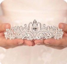 Silver  Rhinestone Crystal Tiara Crown With Combs for Women and Brides