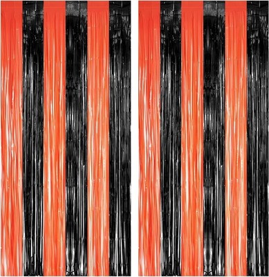 Türvorhang ORANGE & BLACK Deko Halloween Party Geburtstag Lametta Vorhang 1x2,4m